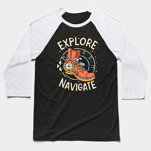 Explore Navigate Baseball T-Shirt by nefuku